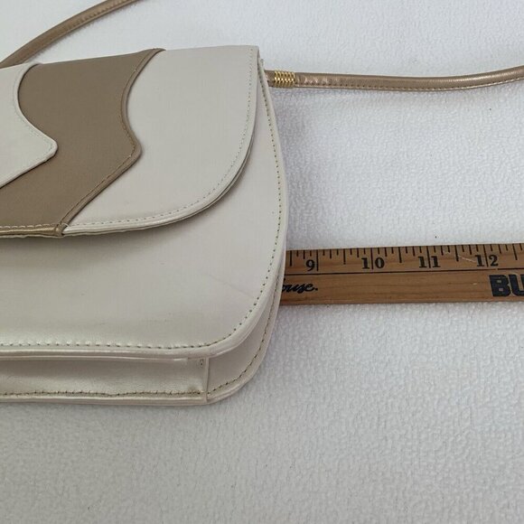 Retro Shoulder Bag Purse Clutch Small Colorblock White Gold Wave Patent Leather - Picture 13 of 16